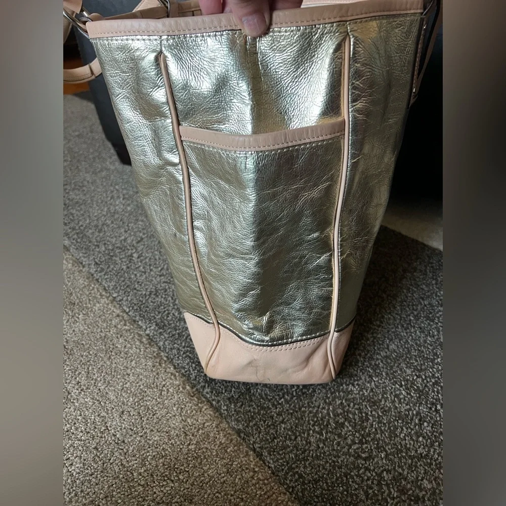 Coach Metro Gold Metallic Leather Large Tote Purse